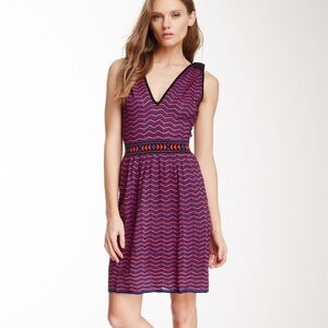 Missoni red, black & blue chevron stripe bow detail dress - size 8 (Medium)